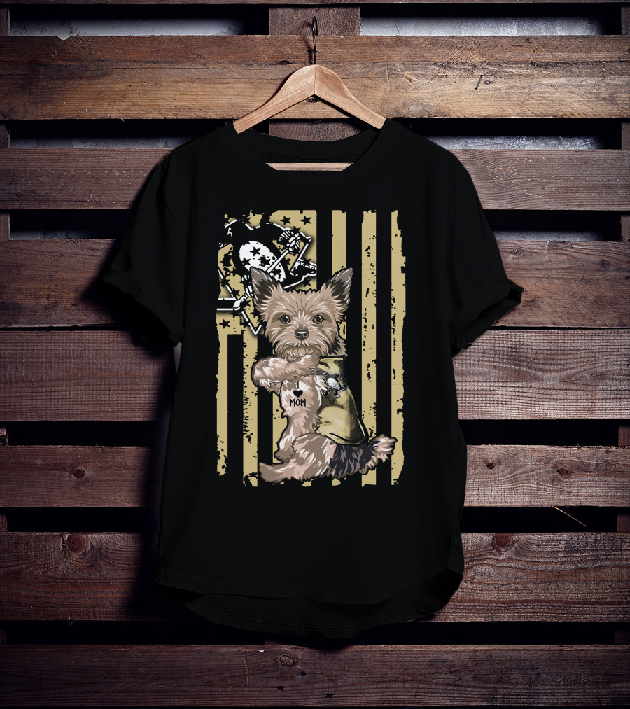Yorkshire Terrier I Love Mom Pittsburgh Penguins Usa Stripes T-Shirt