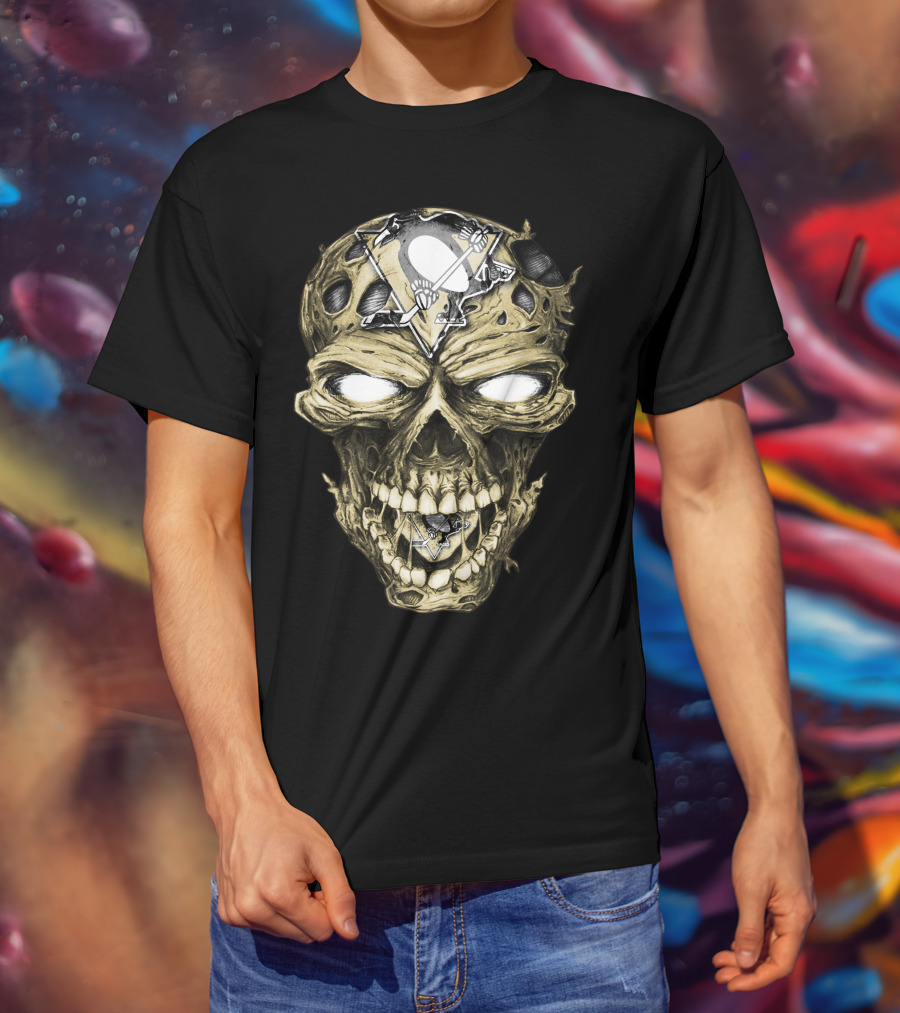 Pittsburgh Penguins Skull With Team T-Shirt