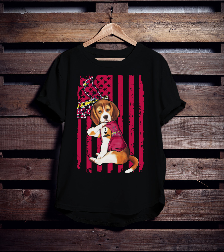 Beagle I Love Mom St. Louis Cardinals Red Stripes T-Shirt
