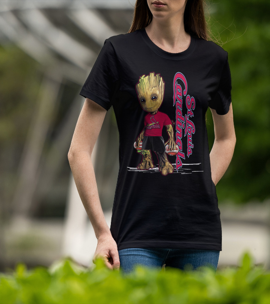 Groot St. Louis Cardinals Baseball Fan Character With Team Logo And Baseballs T-Shirt