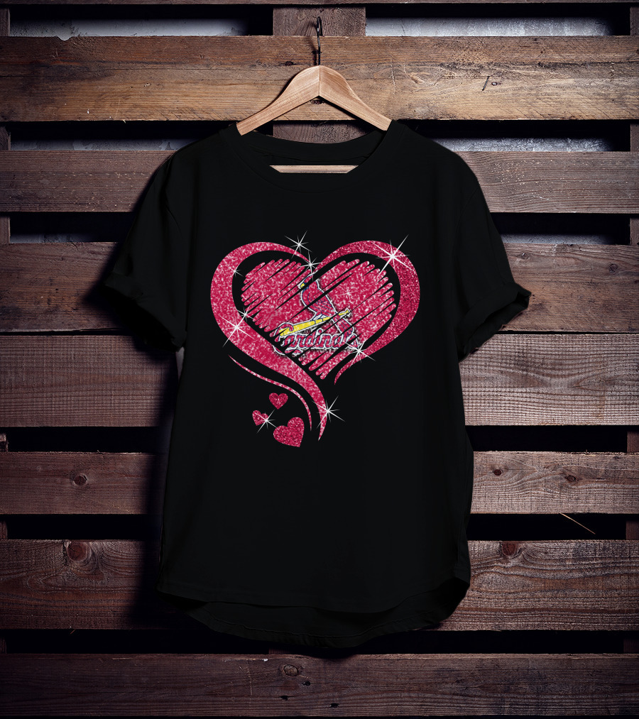 St. Louis Cardinals Heart Glitter Diamond Logo Sparkle T-Shirt