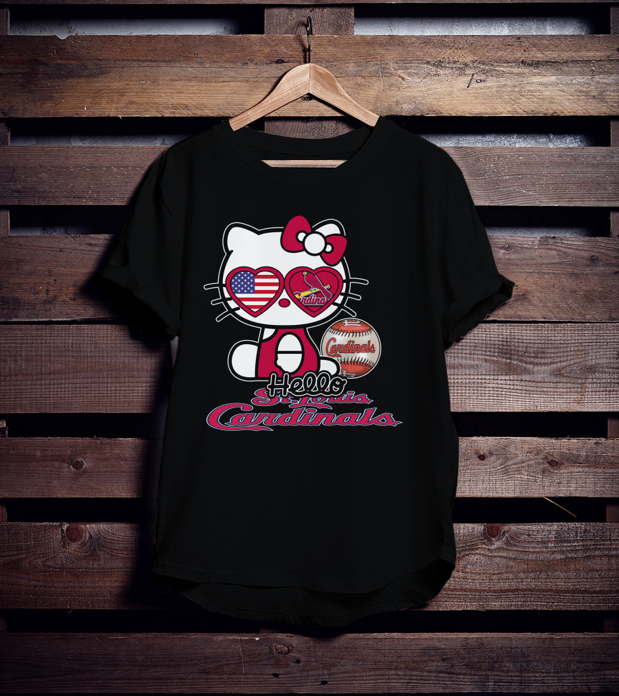 Hello Kitty St. Louis Cardinals Baseball American Flag T-Shirt
