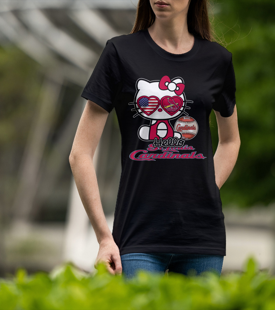 Hello Kitty St. Louis Cardinals Baseball American Flag T-Shirt