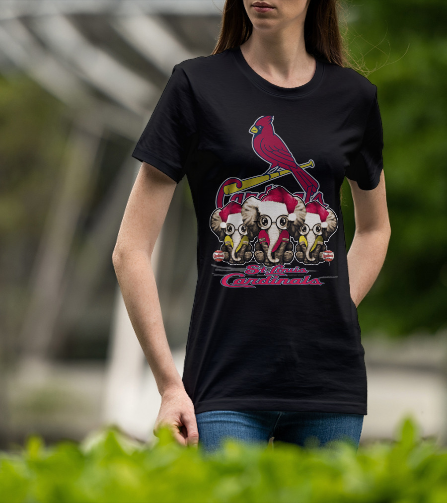 Elephants Santa Hats St. Louis Cardinals Christmas T-Shirt