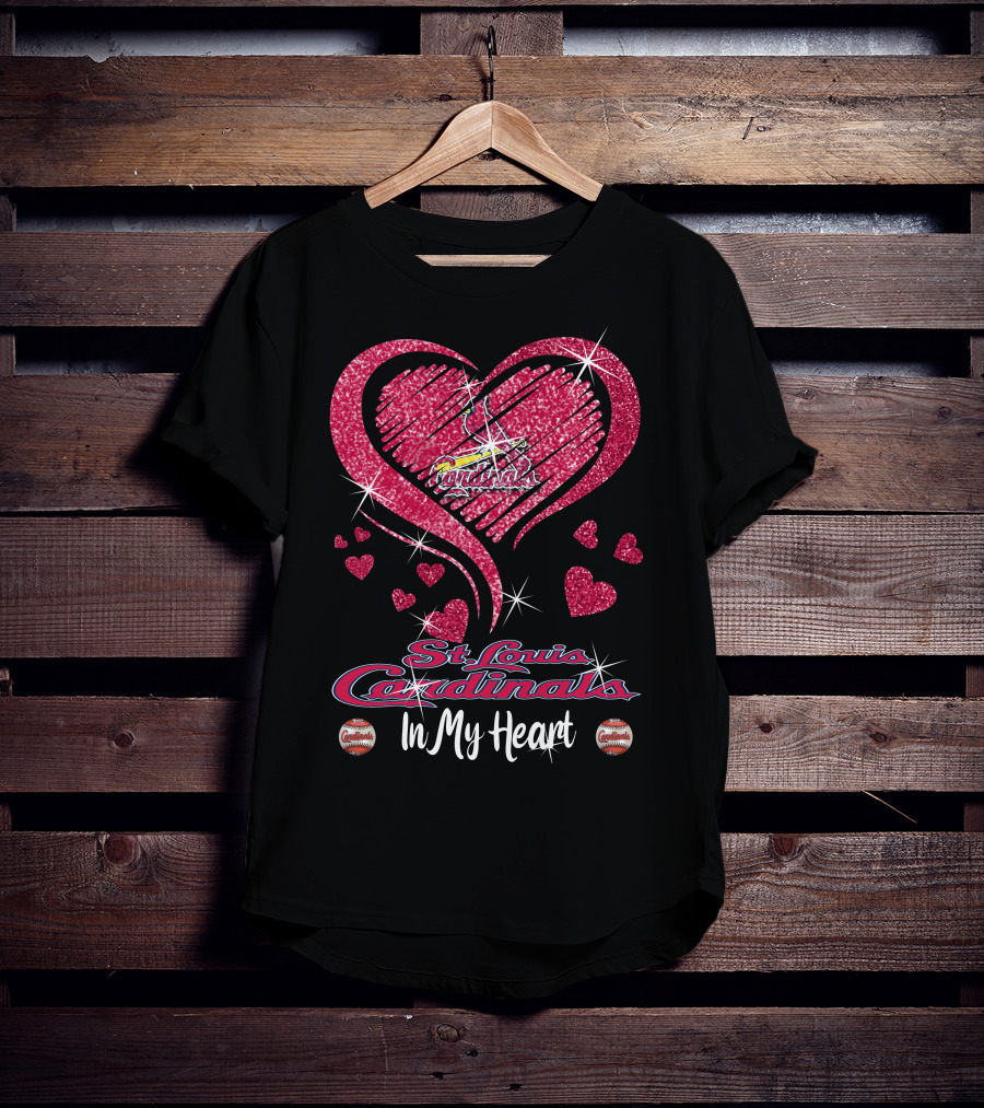 St. Louis Cardinals In My Heart Glitter Heart T-Shirt