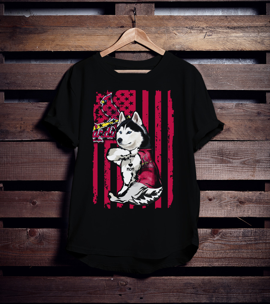 Siberian Husky St. Louis Cardinals Fan With Love Mom Tattoo T-Shirt