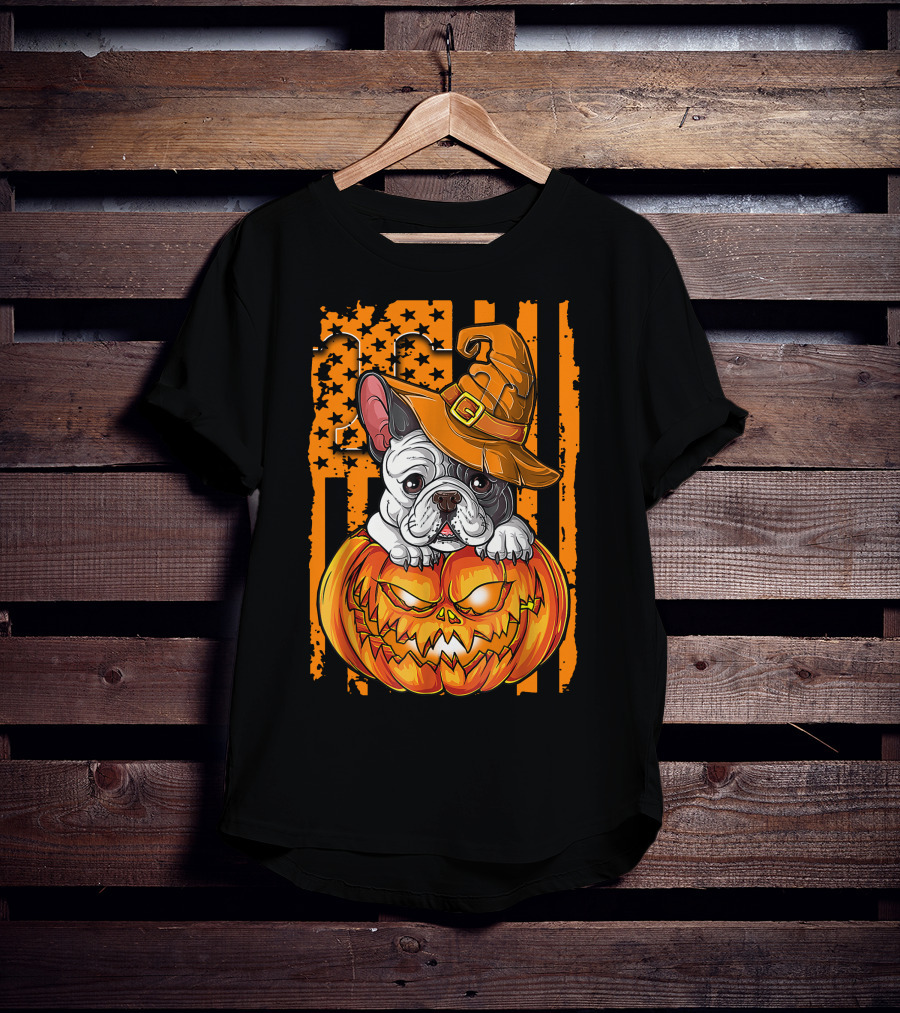 Bulldog Witch Hat Pumpkin Halloween Tennessee Volunteers T-Shirt