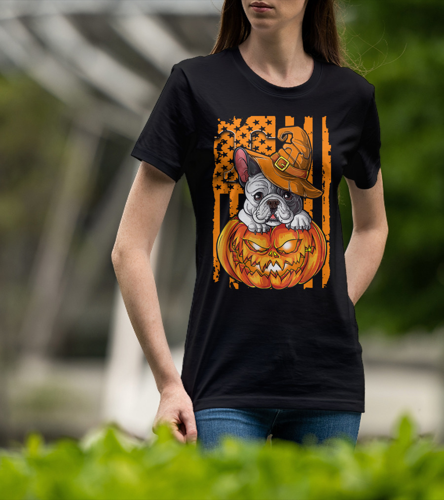 Bulldog Witch Hat Pumpkin Halloween Tennessee Volunteers T-Shirt