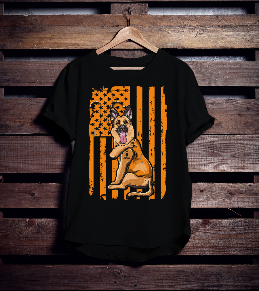 German Shepherd I Love Mom Tennessee Volunteers Stars Stripes T-Shirt