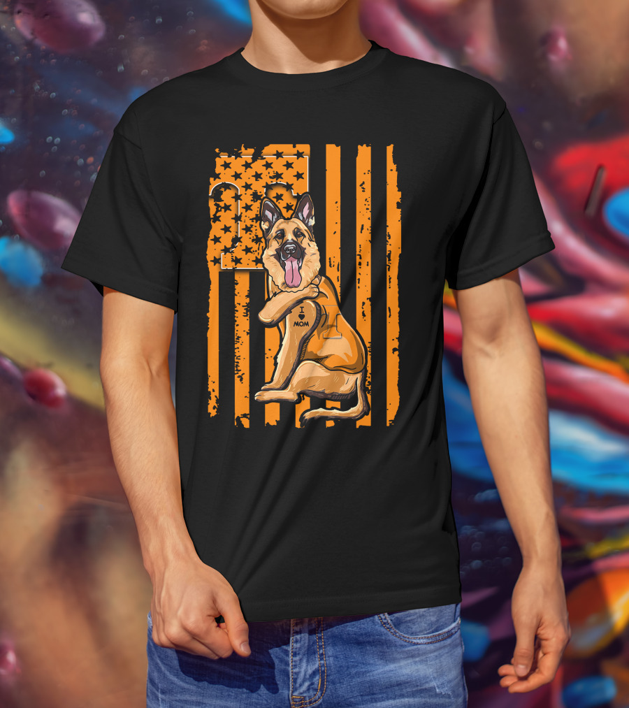 German Shepherd I Love Mom Tennessee Volunteers Stars Stripes T-Shirt