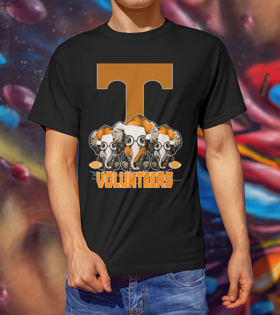 Three Elephants With Santa Hats Tennessee Volunteers T-Shirt