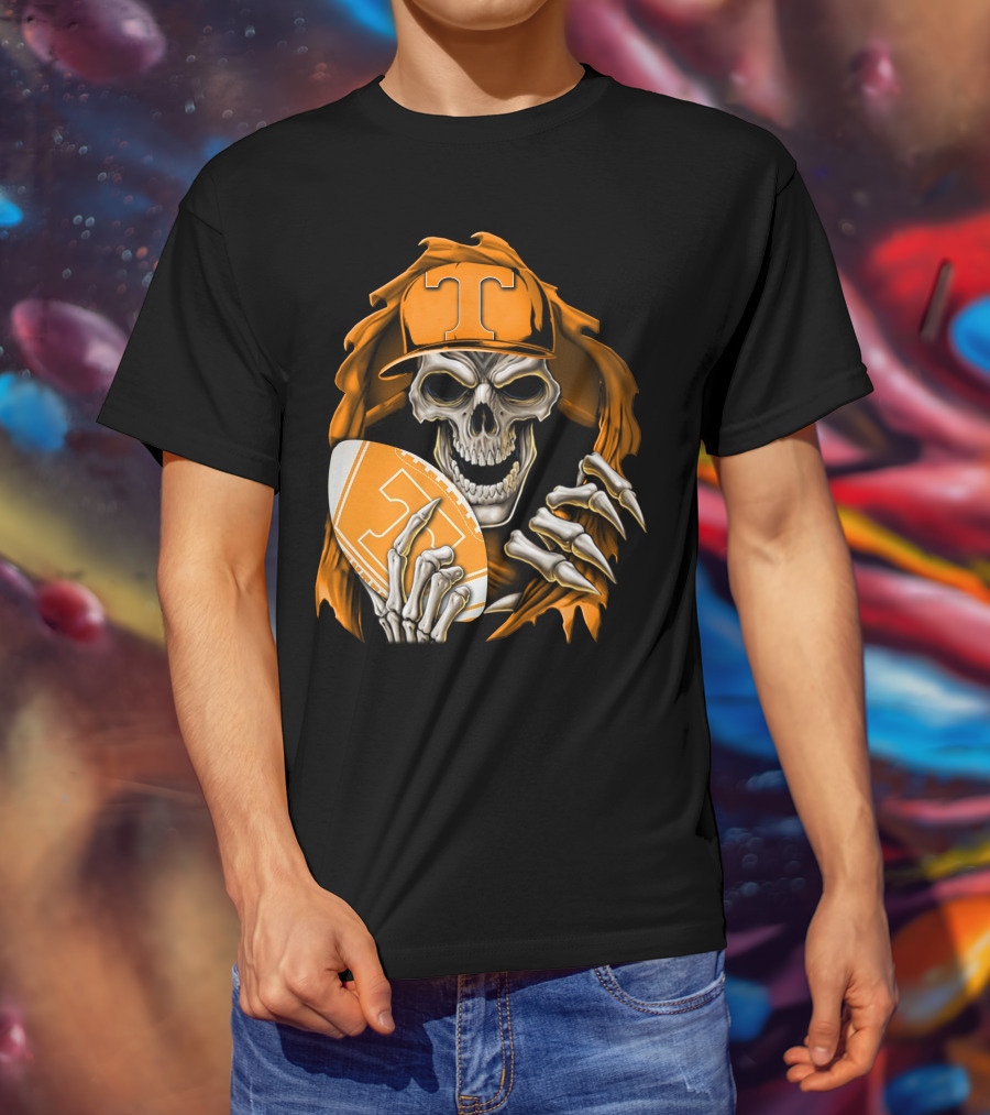Skullbong Tennessee Volunteers Skeleton Football Orange Hat T-Shirt