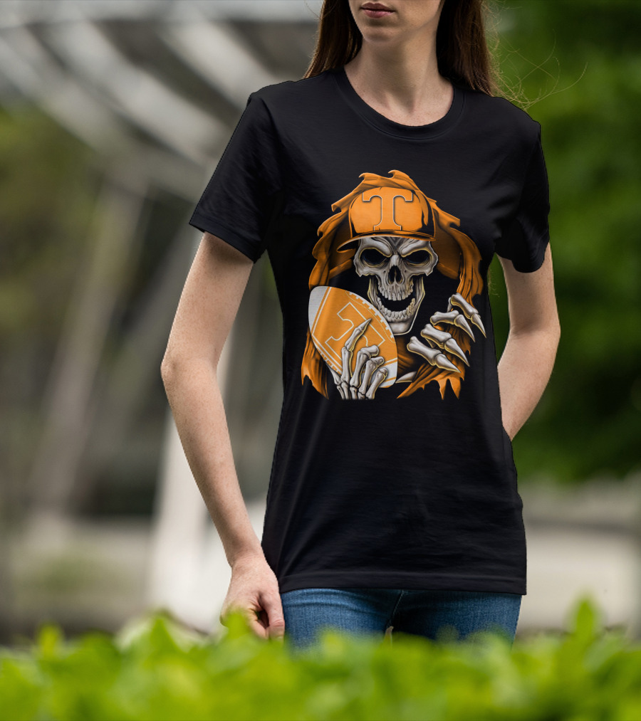 Skullbong Tennessee Volunteers Skeleton Football Orange Hat T-Shirt