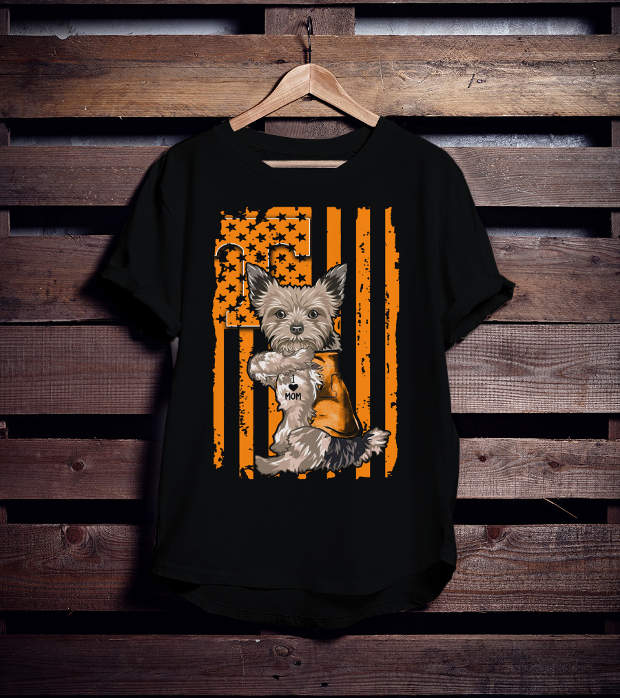 Yorkshire Terrier I Love Mom Tennessee Volunteers Orange Stars And Stripes Football Flag T-Shirt