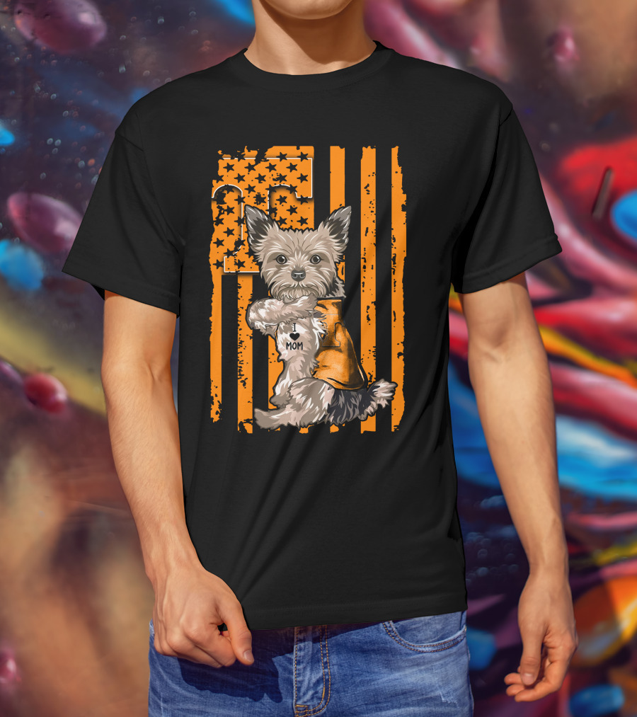 Yorkshire Terrier I Love Mom Tennessee Volunteers Orange Stars And Stripes Football Flag T-Shirt