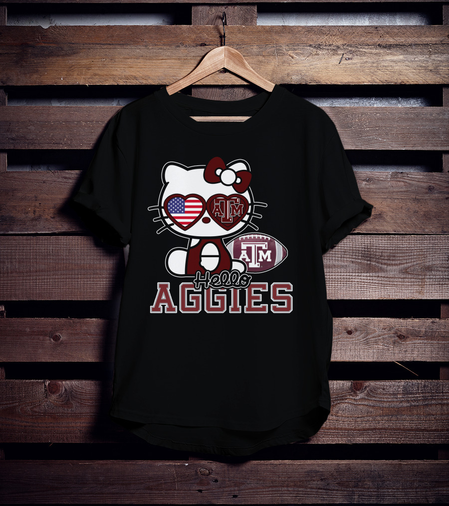 Hello Kitty Texas A&M Aggies Football American Flag T-Shirt