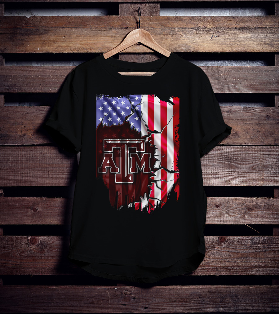 Texas A&M Aggies American Flag Torn Background T-Shirt