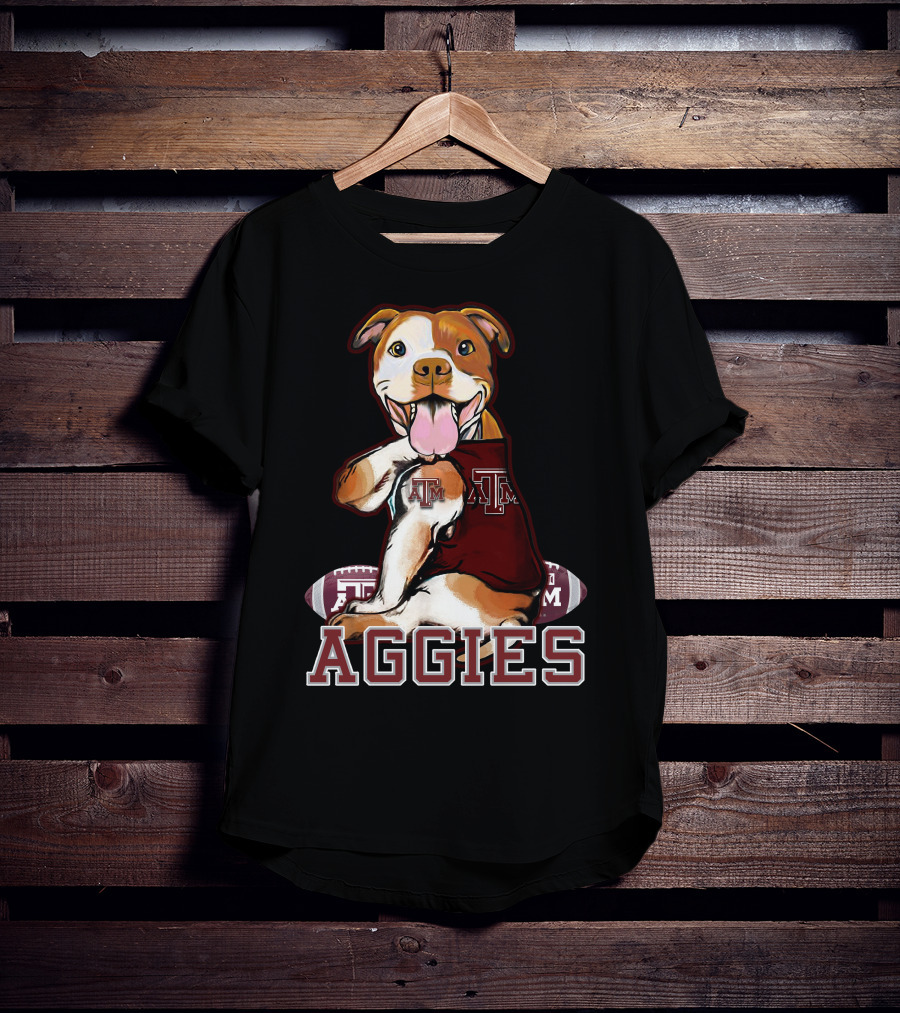 Pitbull Wearing Texas A&M Aggies Logo With Football T-Shirt