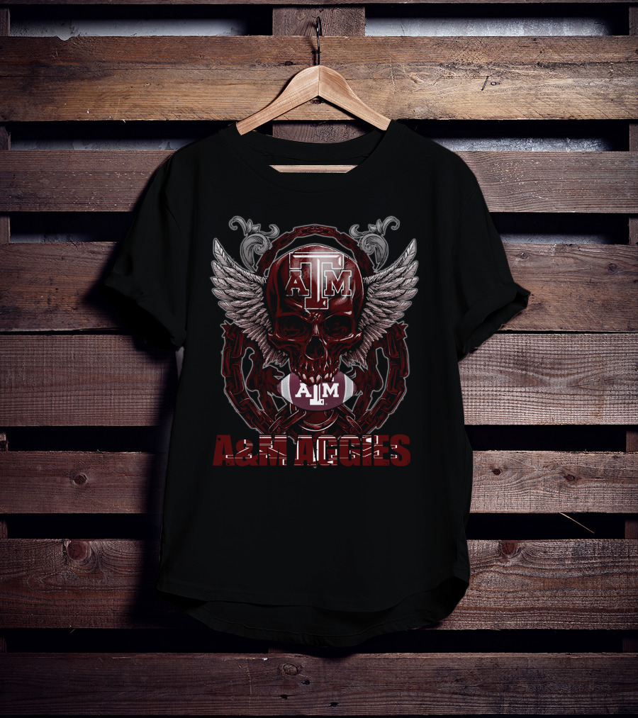 Skullfb A&M Aggies Football Skull Wings T-Shirt