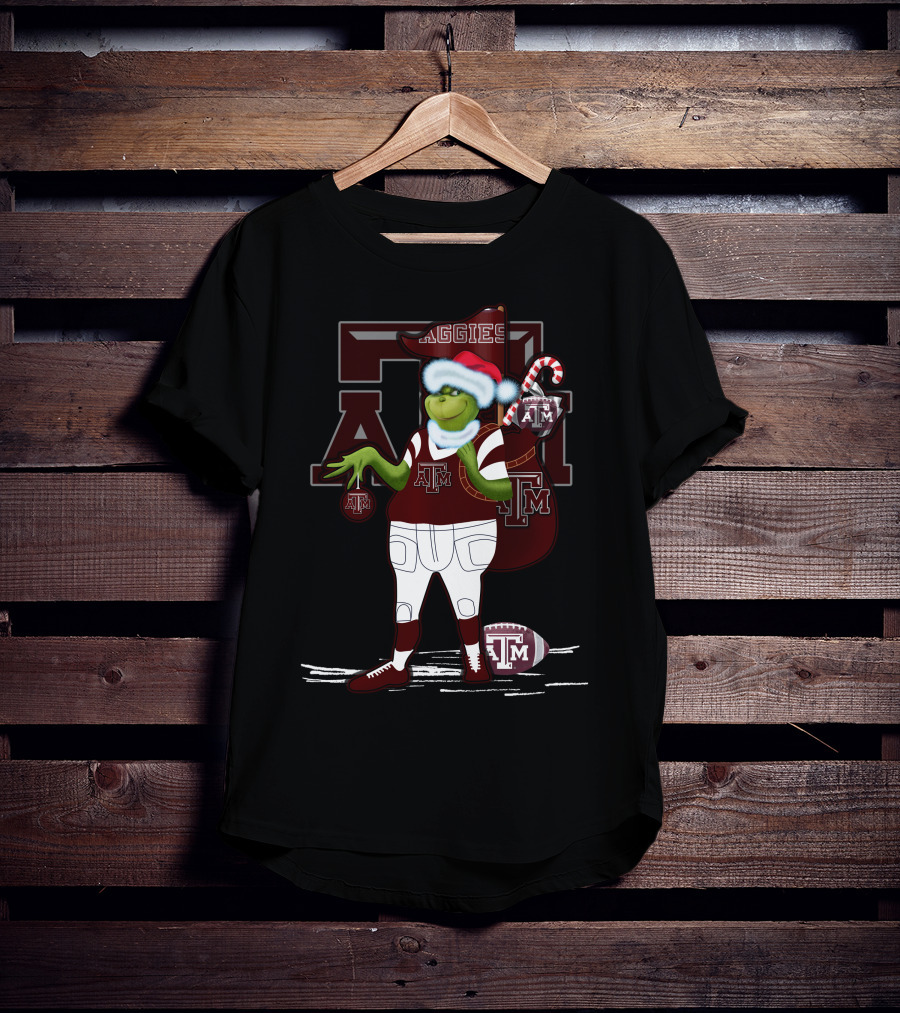 Texas A&M Aggies Grinch Christmas Football Holiday T-Shirt