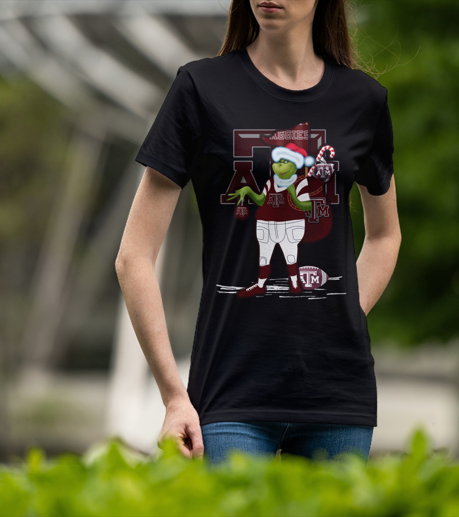 Texas A&M Aggies Grinch Christmas Football Holiday T-Shirt