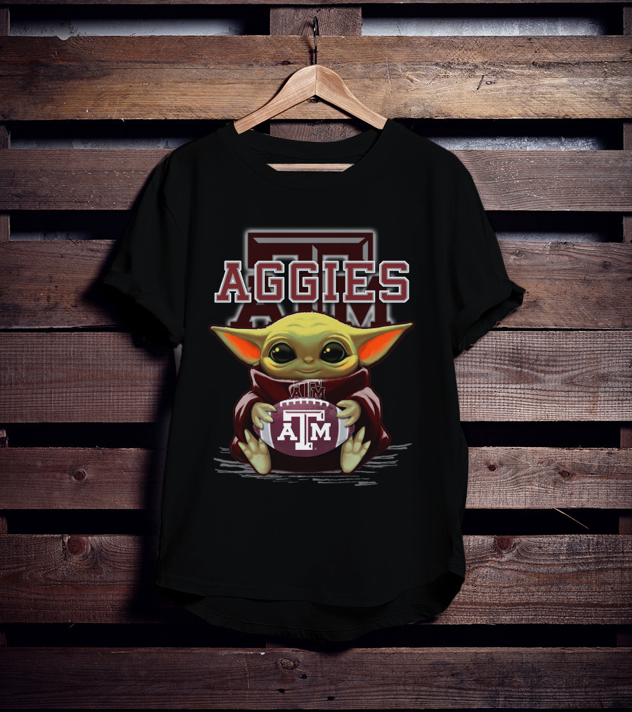 Texas A&M Aggies Baby Yoda Holding Football T-Shirt