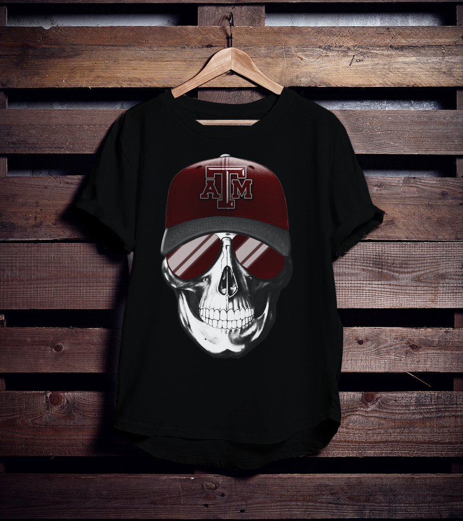 Texas A&M Aggies Skull With Hat And Sunglasses T-Shirt