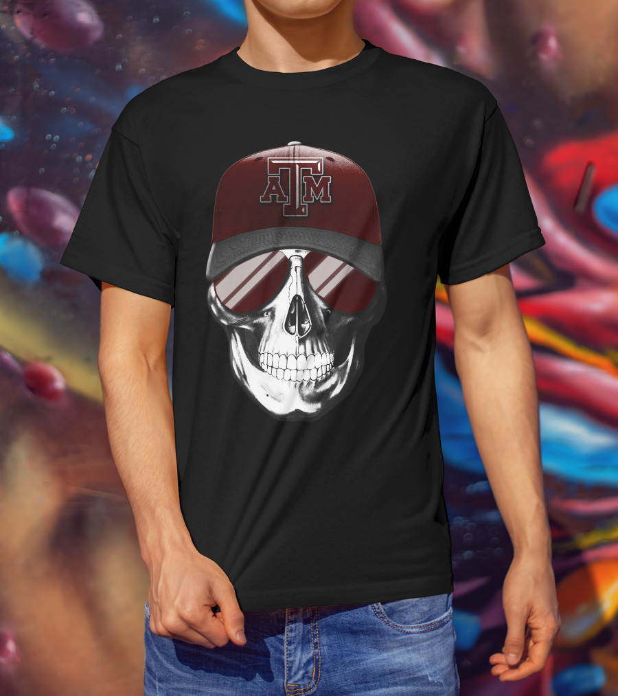Texas A&M Aggies Skull With Hat And Sunglasses T-Shirt