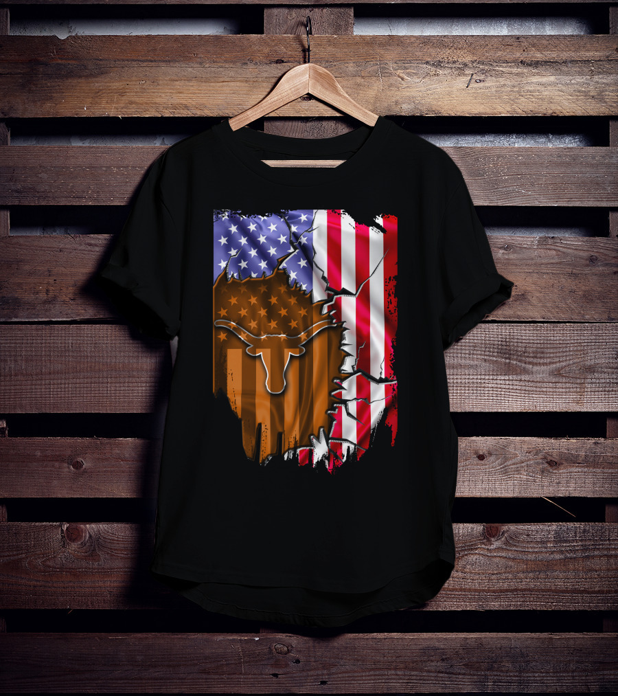 Texas Longhorns American Flag Tear T-Shirt