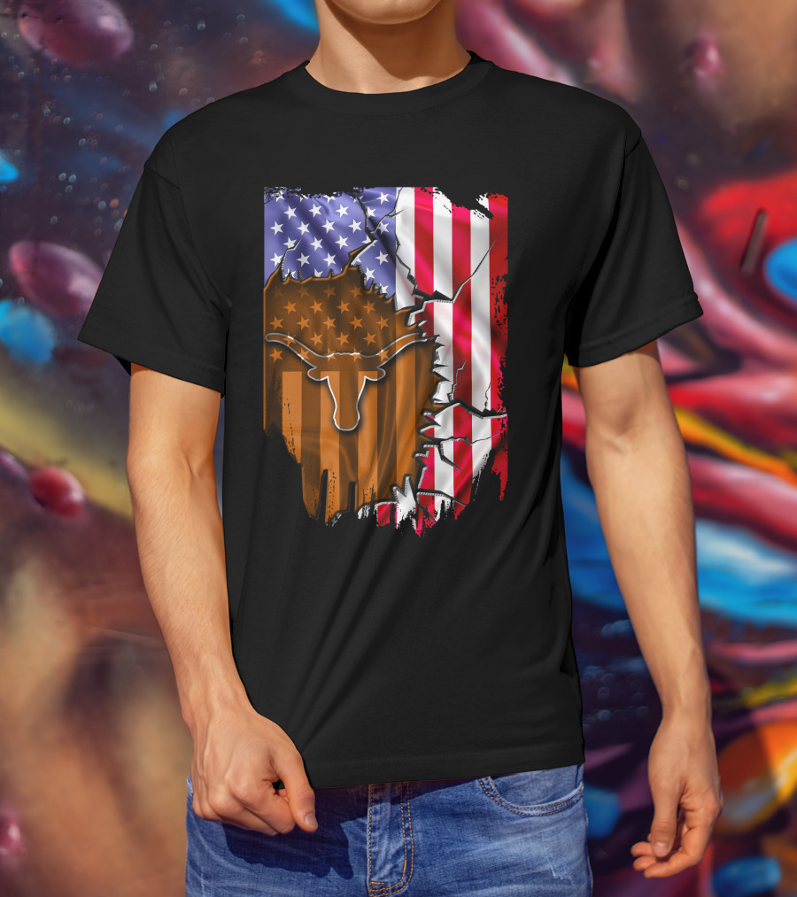 Texas Longhorns American Flag Tear T-Shirt