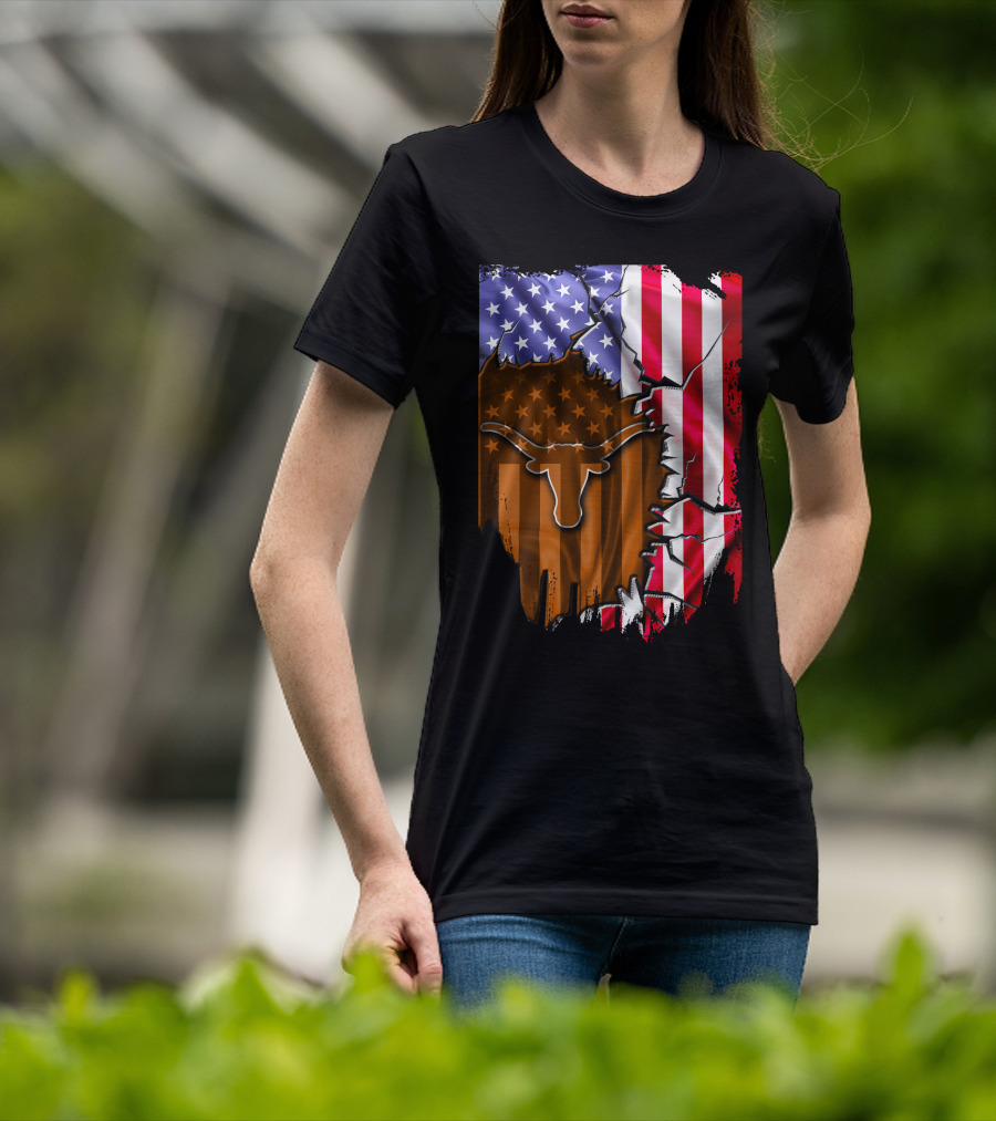 Texas Longhorns American Flag Tear T-Shirt