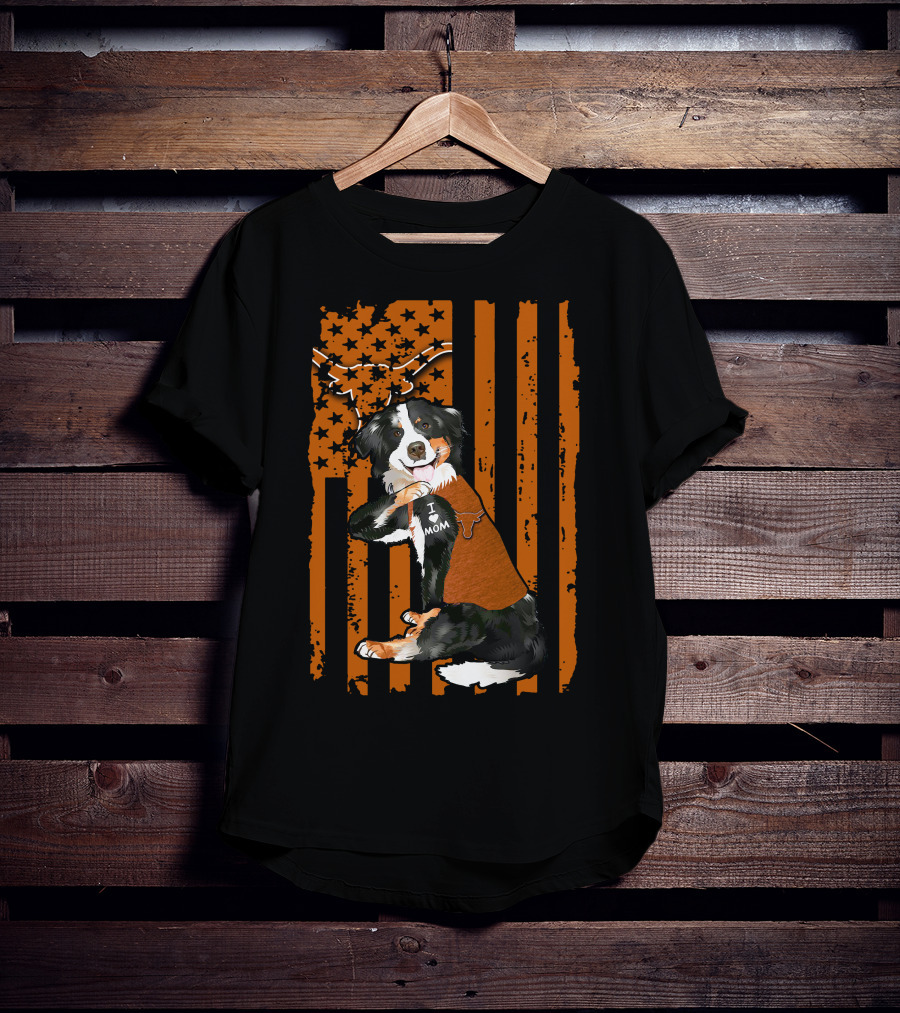 Border Collie I Love Mom Texas Longhorns T-Shirt