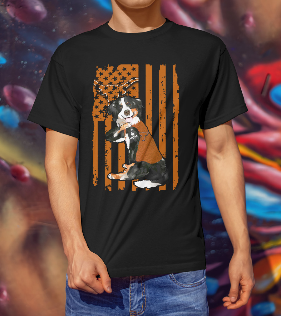 Border Collie I Love Mom Texas Longhorns T-Shirt
