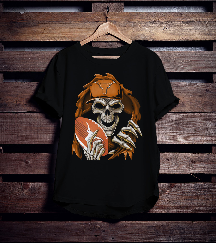 Texas Longhorns Skull With Football And Cap T-Shirt