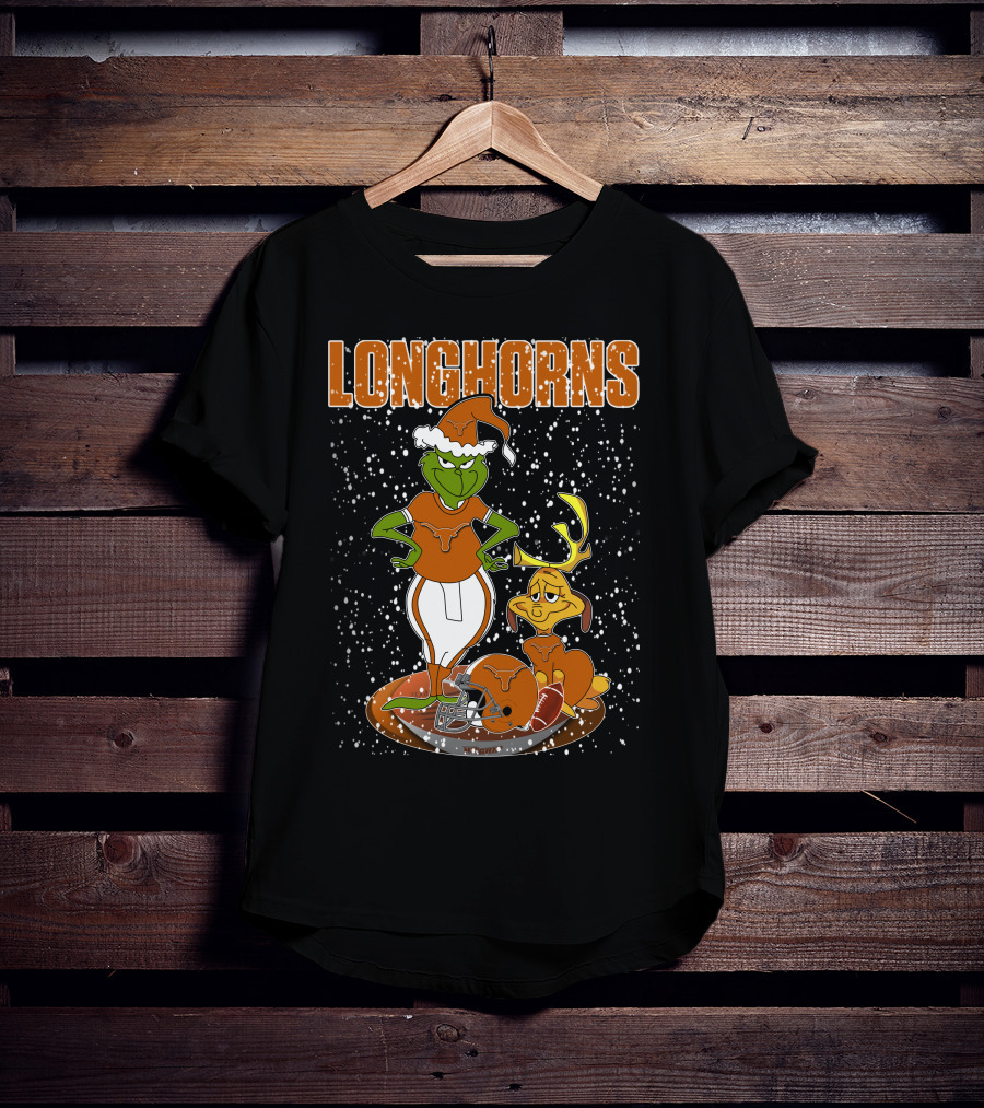 Grinchxmas Longhorns Christmas Football Snowy Scene T-Shirt