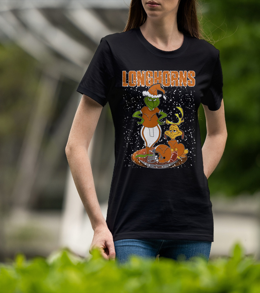 Grinchxmas Longhorns Christmas Football Snowy Scene T-Shirt