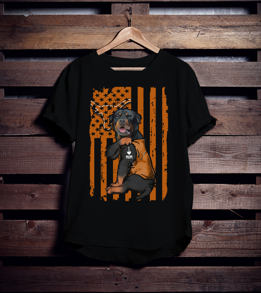 Rottweiler I Love Mom Texas Longhorns American Flag Stripes T-Shirt