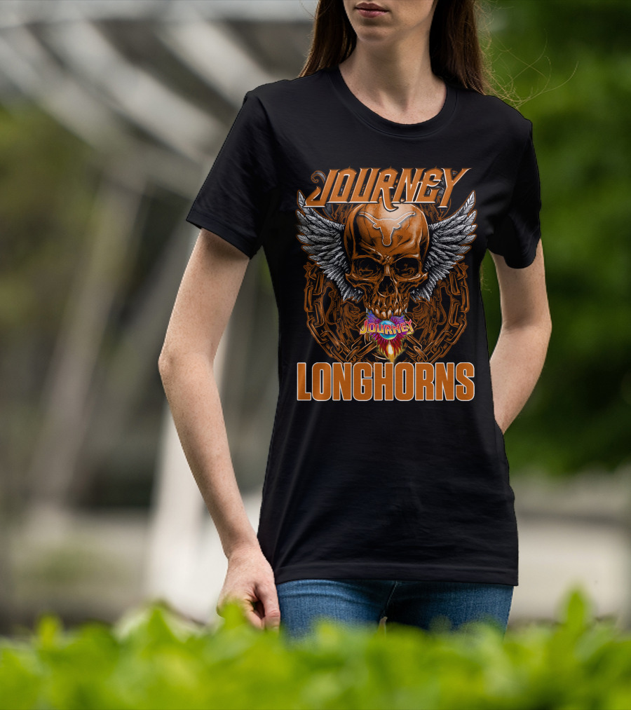 Journey Longhorns Skull Wings Flame Chain T-Shirt