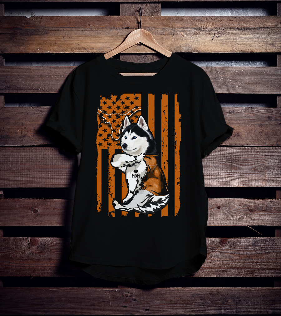 Siberian Husky Mom Texas Longhorns Flag Stars T-Shirt