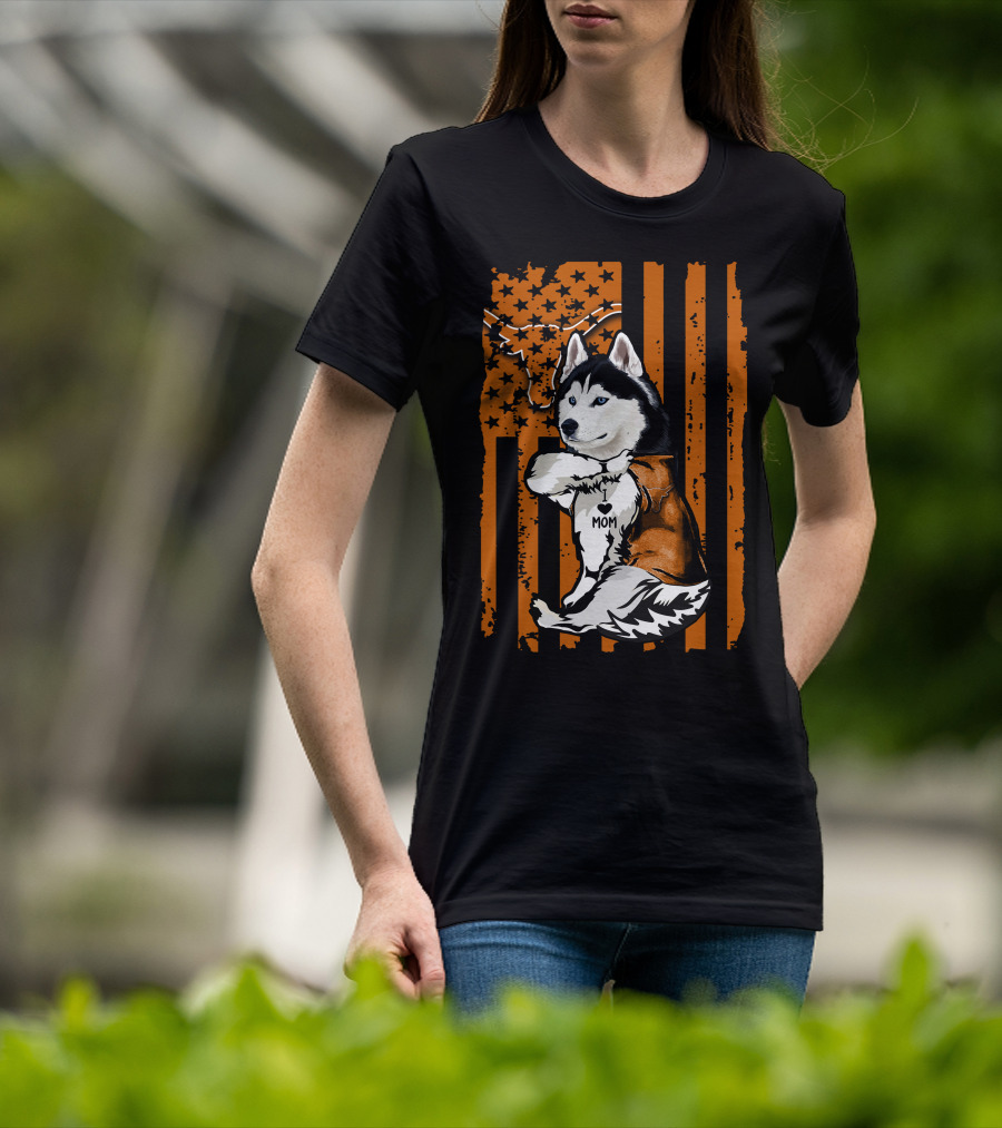 Siberian Husky Mom Texas Longhorns Flag Stars T-Shirt