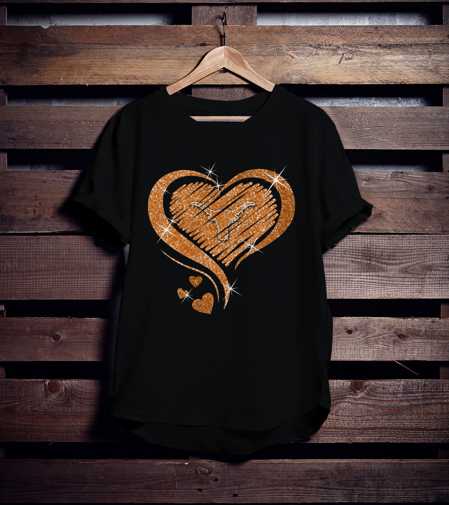 Heart Glittered Texas Longhorns Diamond Shape T-Shirt