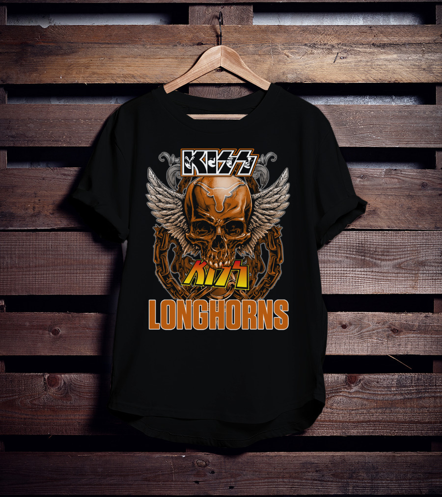 Kiss Texas Longhorns Skull With Wings And Chains T-Shirt