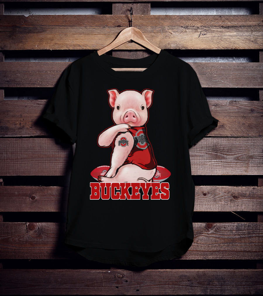 Pig Wearing Ohio State Buckeyes Gear With Footballs T-Shirt