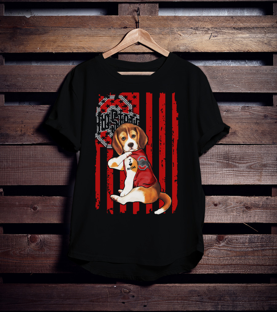 Ohio State Buckeyes Beagle With I Love Mom Tattoo T-Shirt