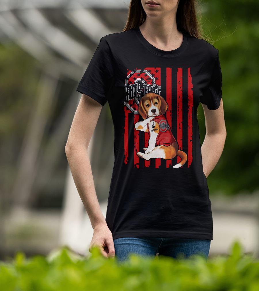 Ohio State Buckeyes Beagle With I Love Mom Tattoo T-Shirt