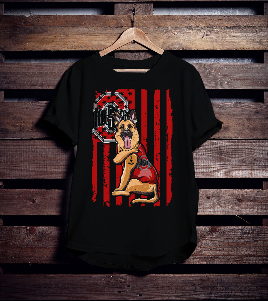 German Shepherd Ohio State I Mom Buckeyes Stripes T-Shirt