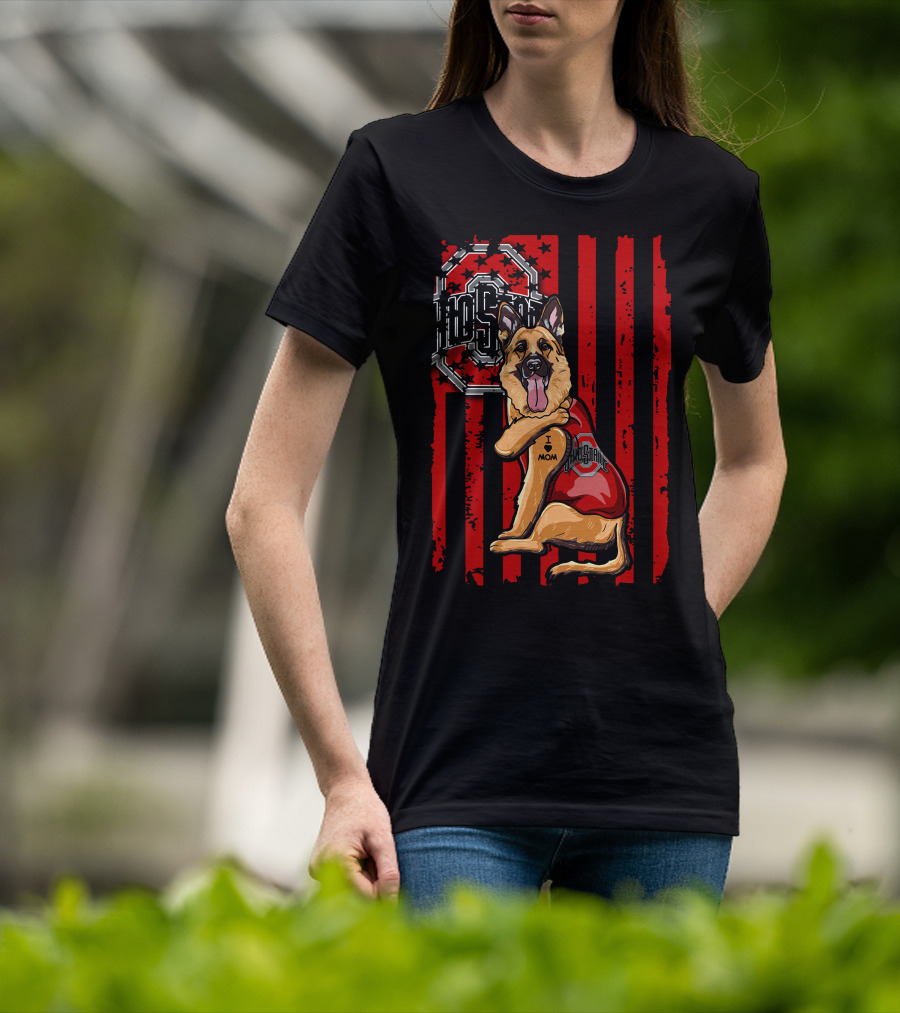 German Shepherd Ohio State I Mom Buckeyes Stripes T-Shirt