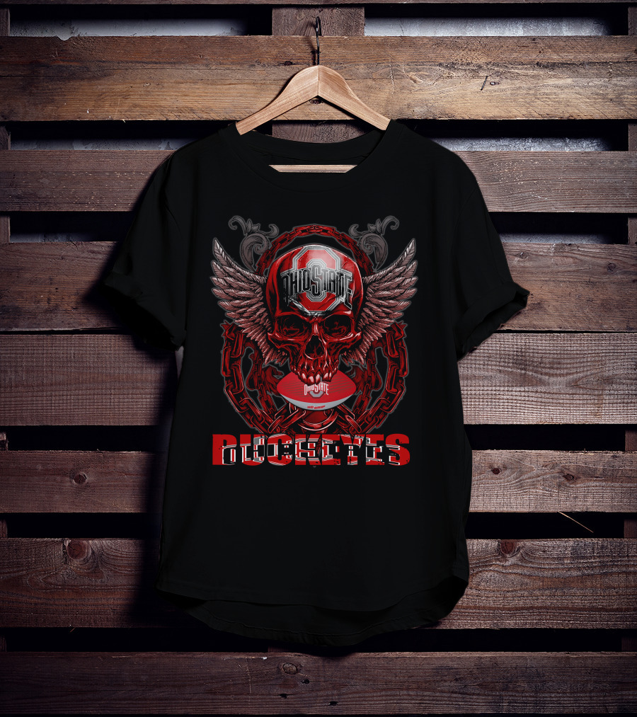 Ohio State Buckeyes Skullfb Winged Skull Football T-Shirt