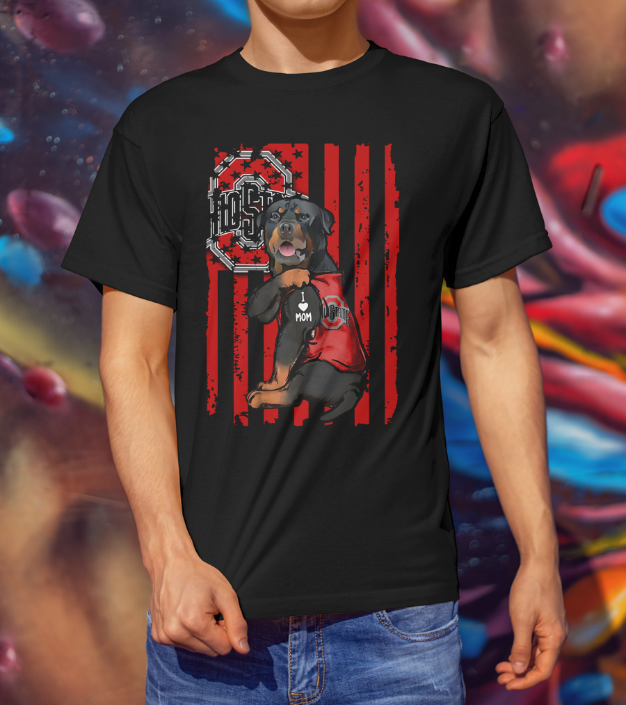 Rottweiler Ohio State Buckeyes I Love Mom T-Shirt
