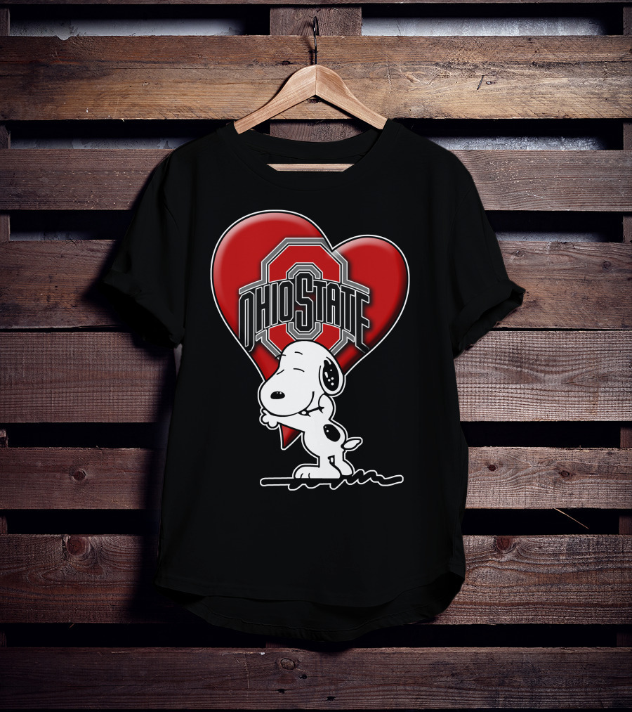 Snoopy Hugging Ohio State Buckeyes Heart T-Shirt